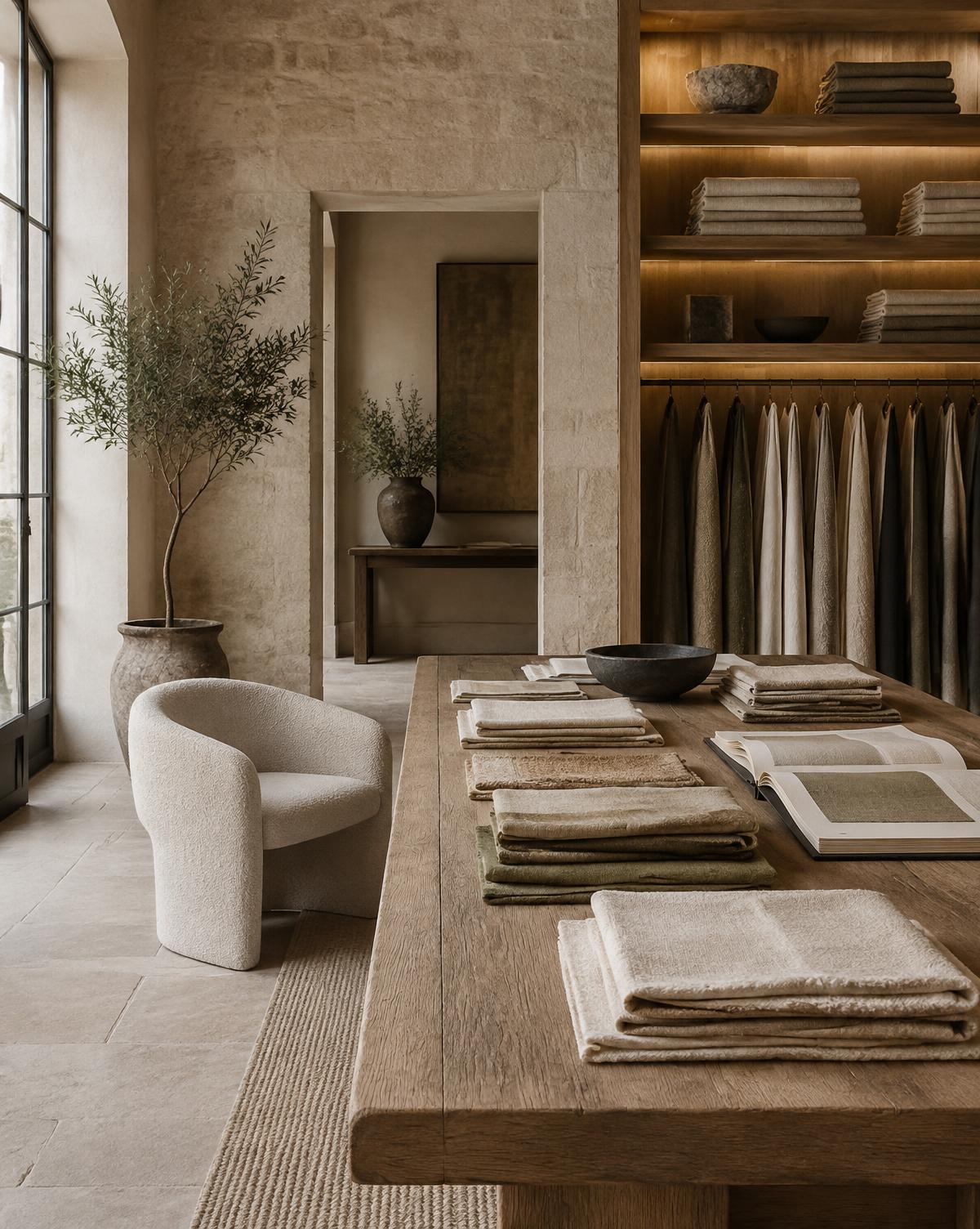 Private textile showroom with fabric samples
