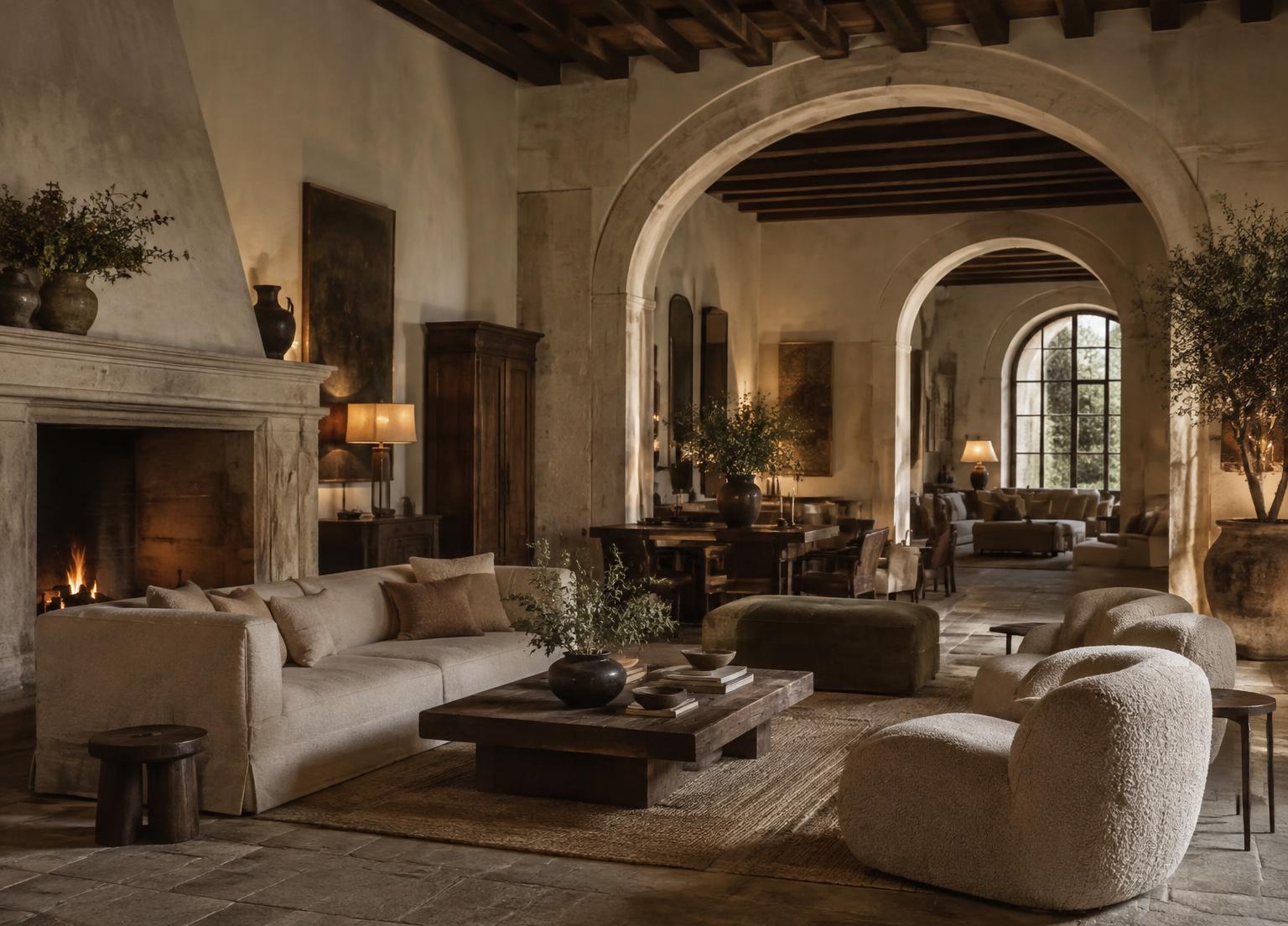 Elegant hospitality interior with layered natural textiles